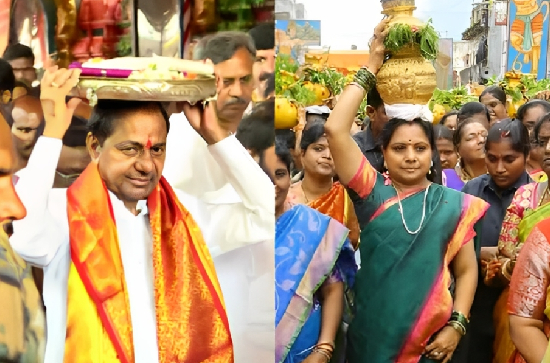 CM KCR, Kavitha celebrates Bonalu