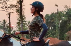 Most Happening Heroine Samyuktha is learning horse riding for "Swayambhu."