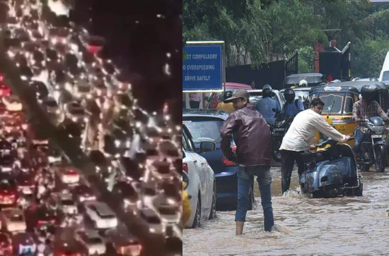 Heavy Rains causes Traffic jam in Hyderabad, commuters Stranded for Hours