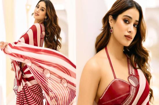 Glam Shot: Janhvi Kapoor all for a gorgeous maroon-n-white saree